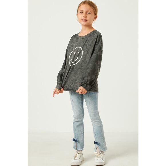 HAYDEN Sunni Girls Smiley Face Black Wash Sweatshirt Small - Picture 3 of 6